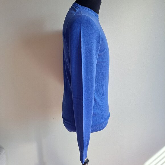 NWT Men's Patrick Assaraf 100% Cotton Crew Neck Blue Pullover Sweater Size S - Picture 3 of 14